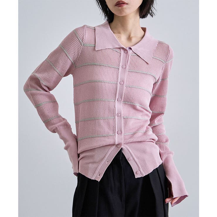 ピンク | ボーダーポロ衿ニット | futier land