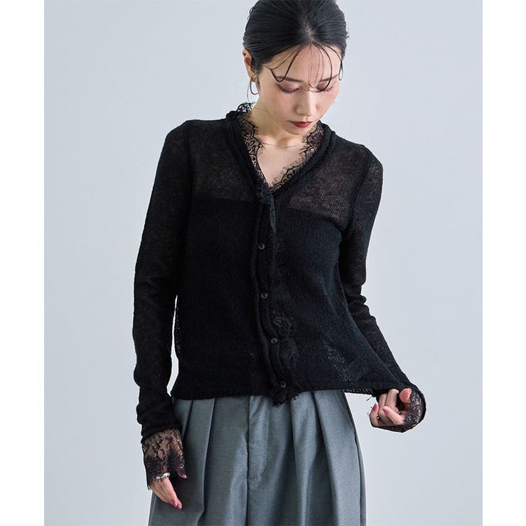 ブラック | レースドッキングシアーカーディガン | futier land