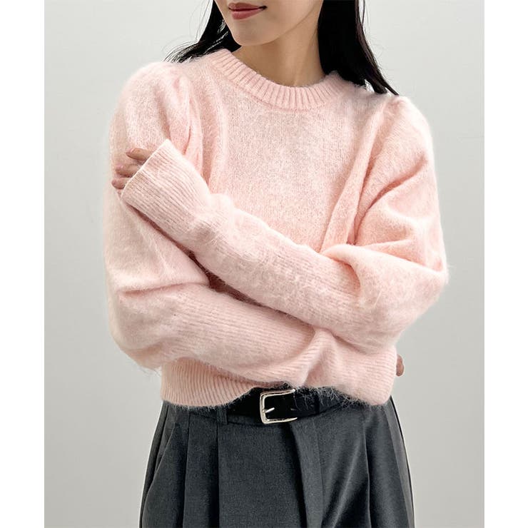 ピンク | モヘアパフスリーブニットトップス																						 	… | futier land