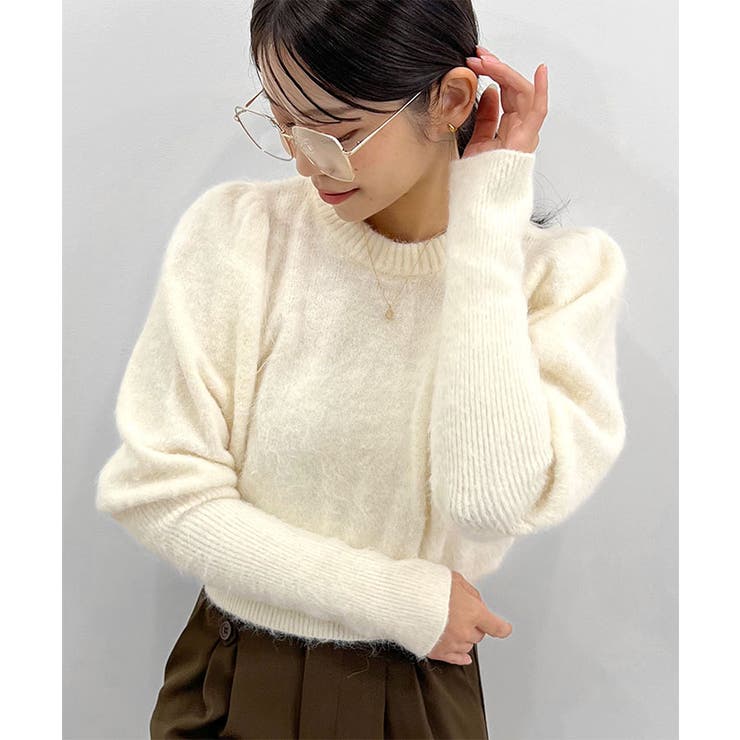 ホワイト | モヘアパフスリーブニットトップス																						 	… | futier land