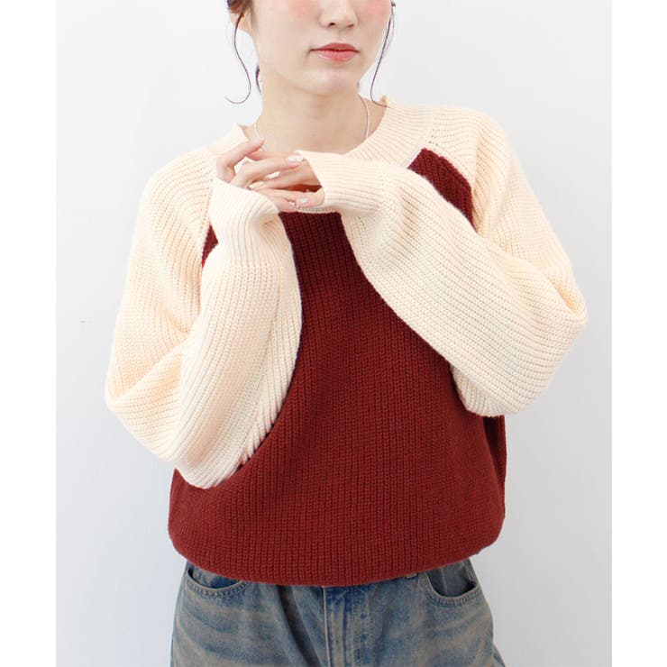 レッド | 【ABYS】ラグランバイカラーニット | futier land
