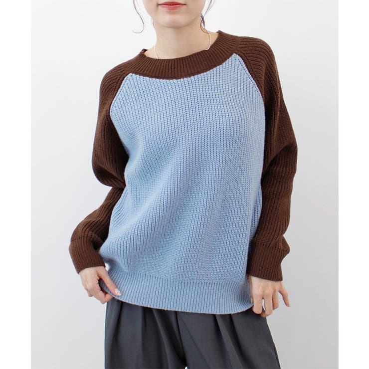 ブルー | 【ABYS】ラグランバイカラーニット | futier land