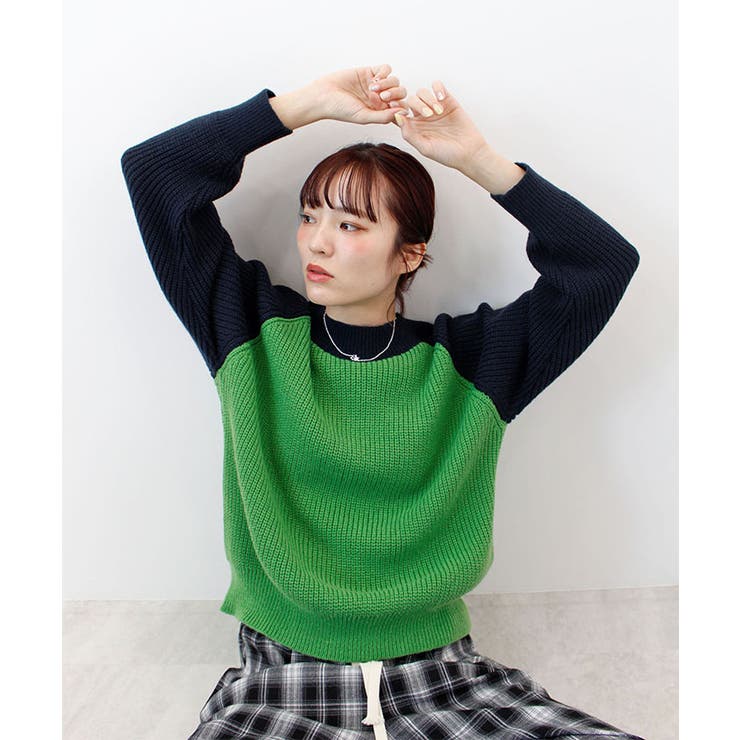 グリーン | 【ABYS】ラグランバイカラーニット | futier land