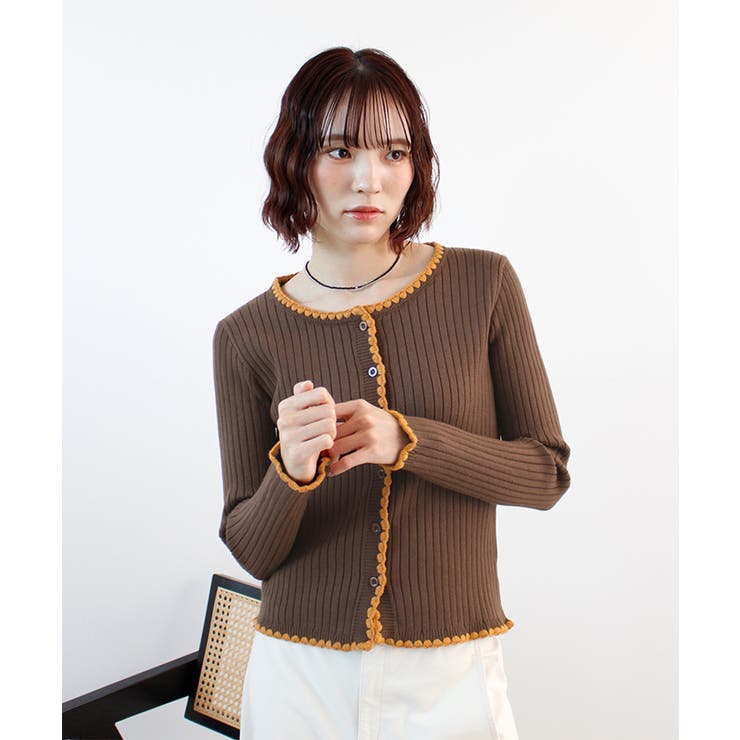 ブラウン | 配色ステッチニットカーディガン | futier land