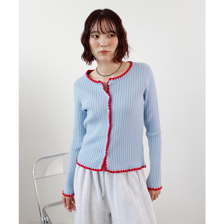 配色ステッチニットカーディガン | futier land | 詳細画像1 