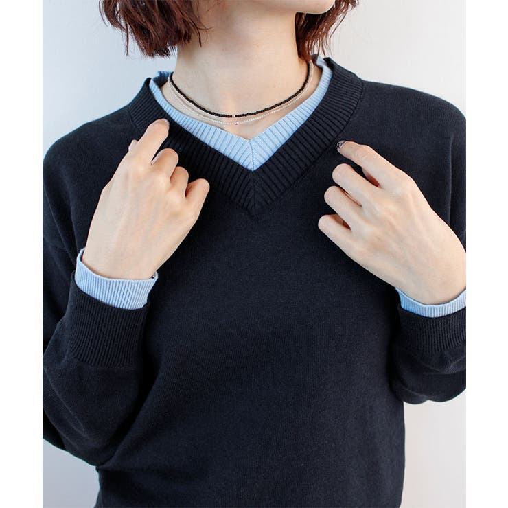ネイビー | 【ABYS】Vネックレイヤードニット | futier land