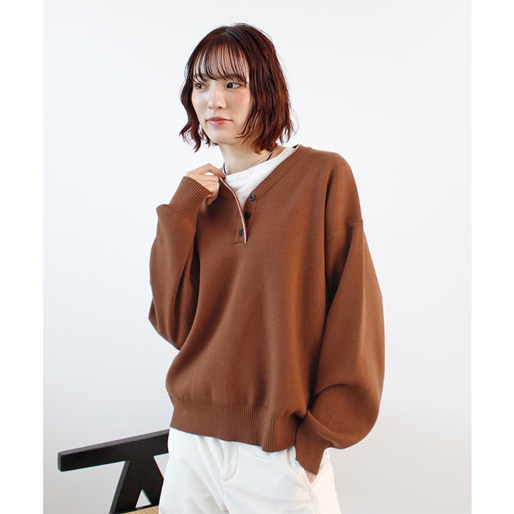 スウェットライク ヘンリーネックニット | futier land | 詳細画像1 