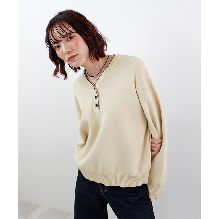 スウェットライク ヘンリーネックニット | futier land | 詳細画像3 
