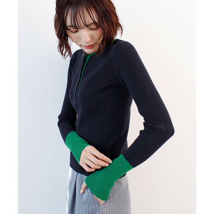 ヘンリーネック配色リブニットトップス | futier land | 詳細画像10 