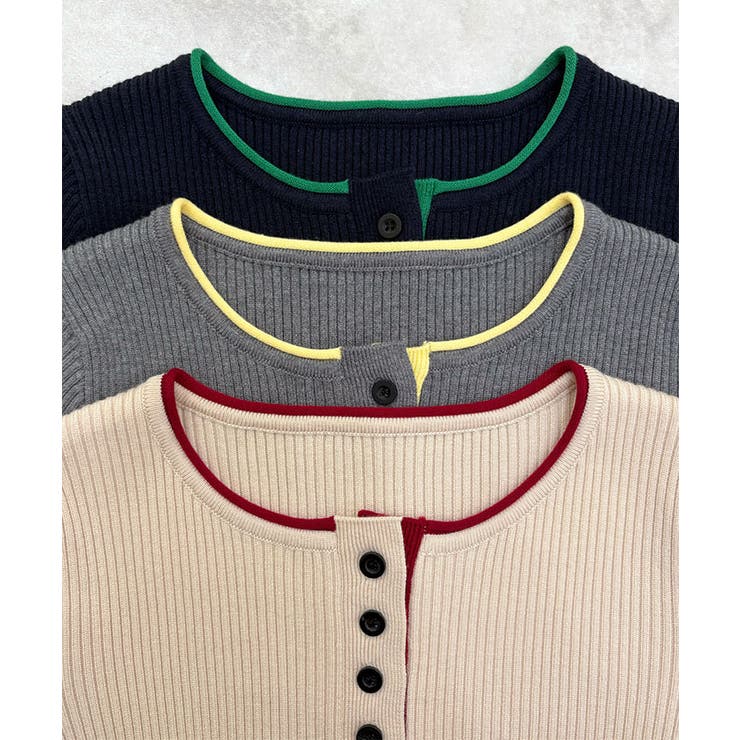 ヘンリーネック配色リブニットトップス | futier land | 詳細画像11 