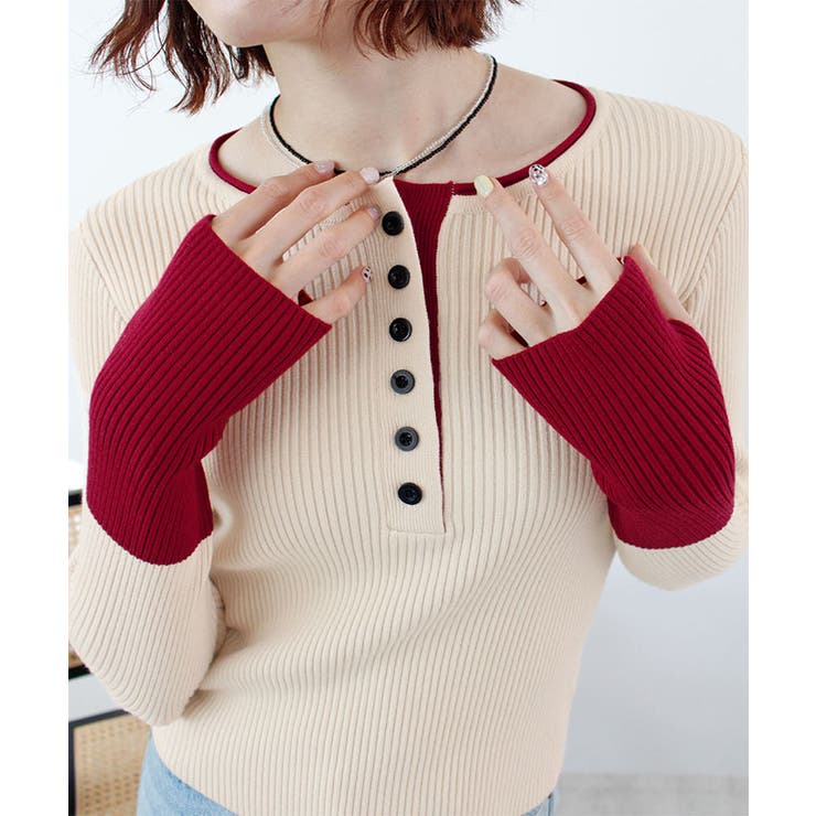 ヘンリーネック配色リブニットトップス | futier land | 詳細画像5 