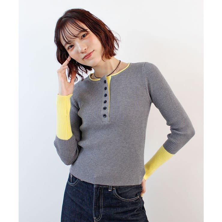 ヘンリーネック配色リブニットトップス | futier land | 詳細画像7 