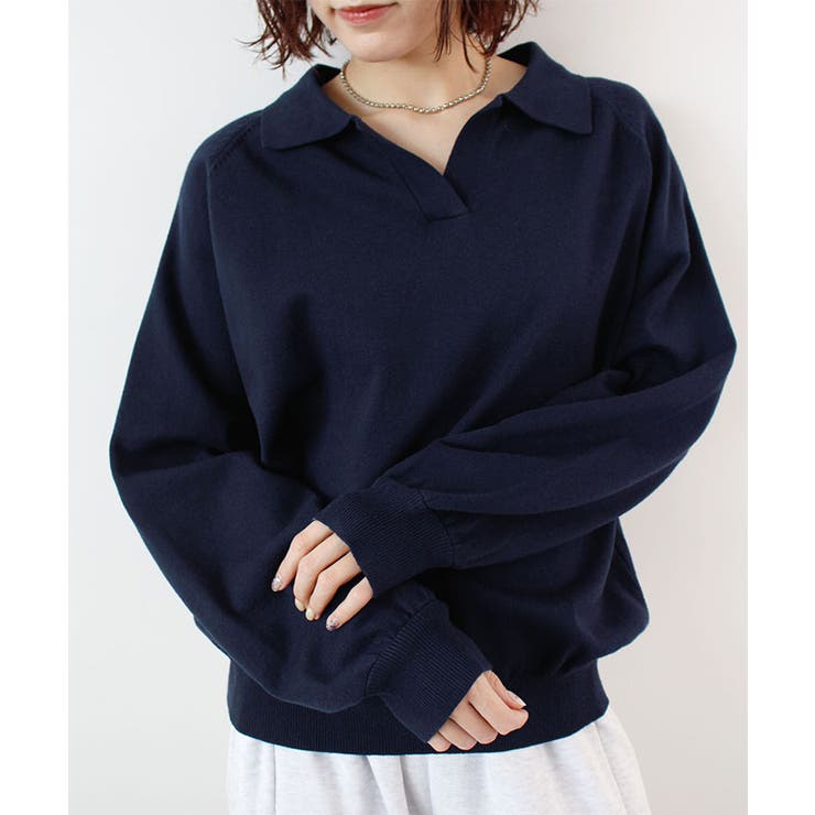 ネイビー | スキッパーポロニットプルオーバー | futier land