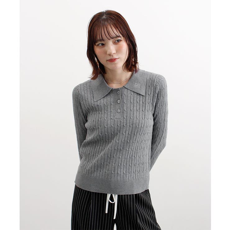 グレー | ロゴ刺繍ケーブルポロニット | futier land
