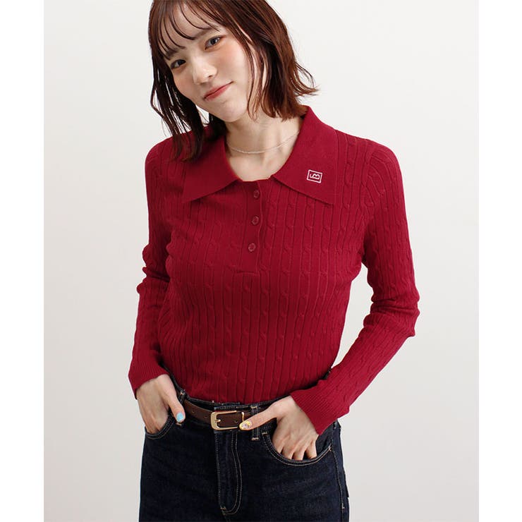 レッド | ロゴ刺繍ケーブルポロニット | futier land