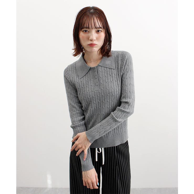 ロゴ刺繍ケーブルポロニット | futier land | 詳細画像3 