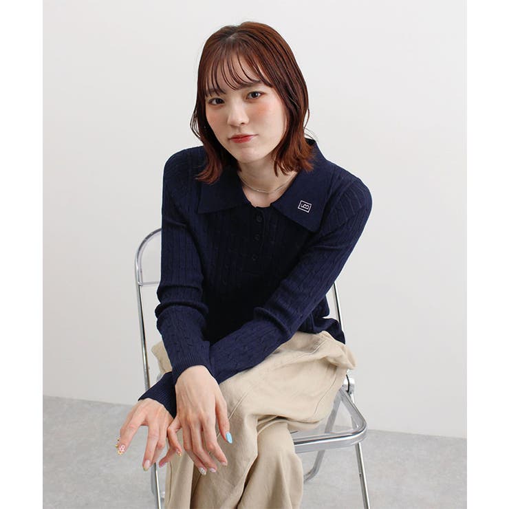 ロゴ刺繍ケーブルポロニット | futier land | 詳細画像2 