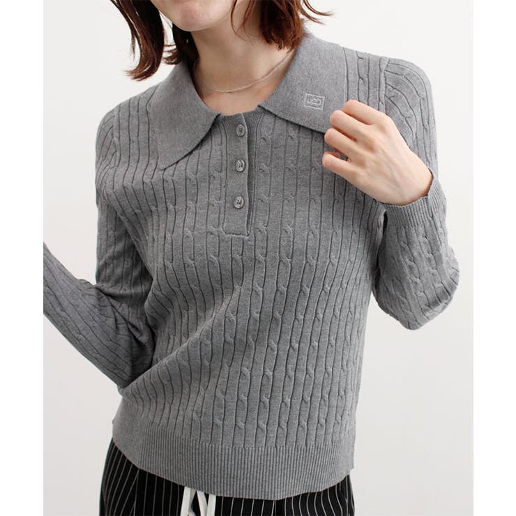 ロゴ刺繍ケーブルポロニット | futier land | 詳細画像4 