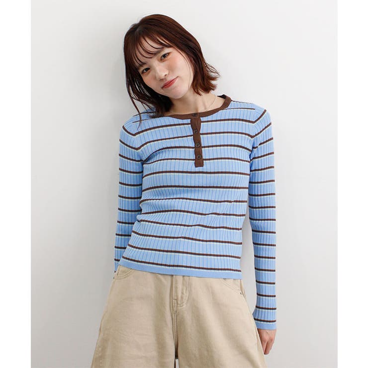 ヘンリーネック配色ボーダーリブニット | futier land | 詳細画像2 