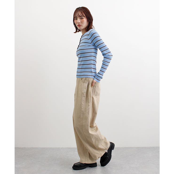 ヘンリーネック配色ボーダーリブニット | futier land | 詳細画像13 