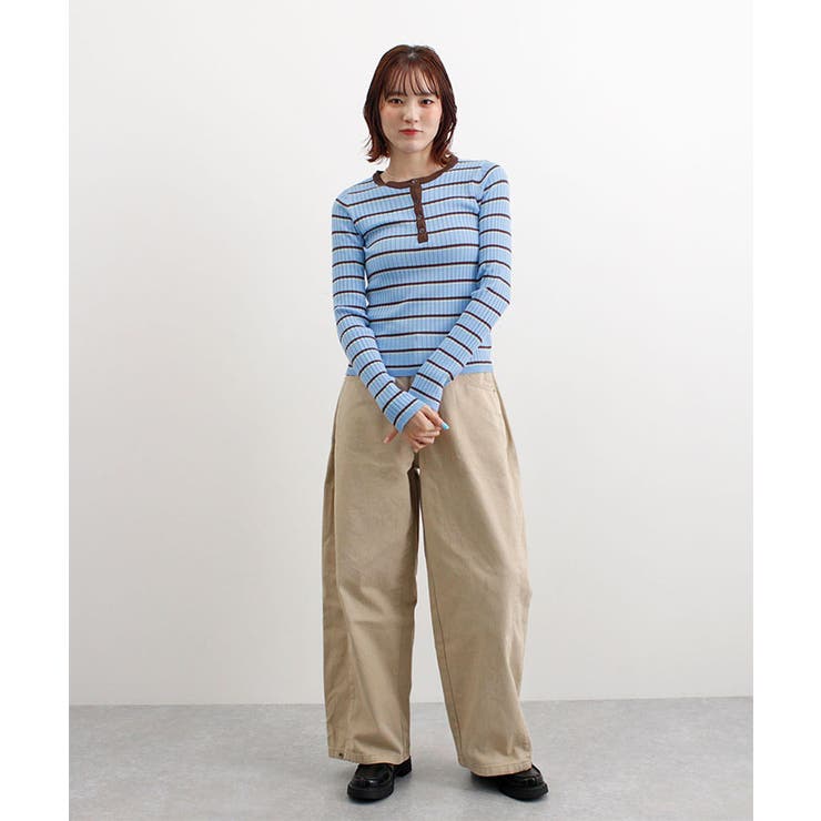 ヘンリーネック配色ボーダーリブニット | futier land | 詳細画像14 