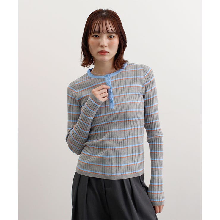 ヘンリーネック配色ボーダーリブニット | futier land | 詳細画像6 