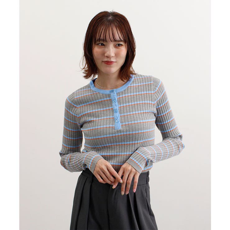 ヘンリーネック配色ボーダーリブニット | futier land | 詳細画像7 