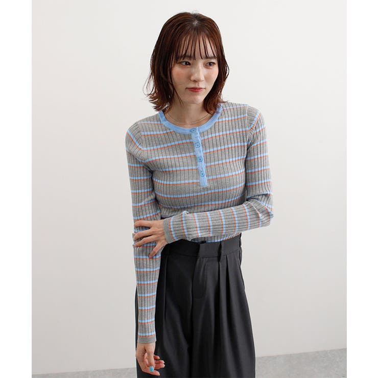 ヘンリーネック配色ボーダーリブニット | futier land | 詳細画像8 