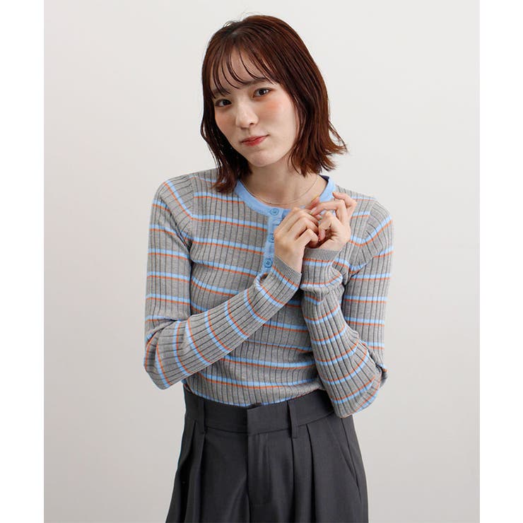 ヘンリーネック配色ボーダーリブニット | futier land | 詳細画像15 