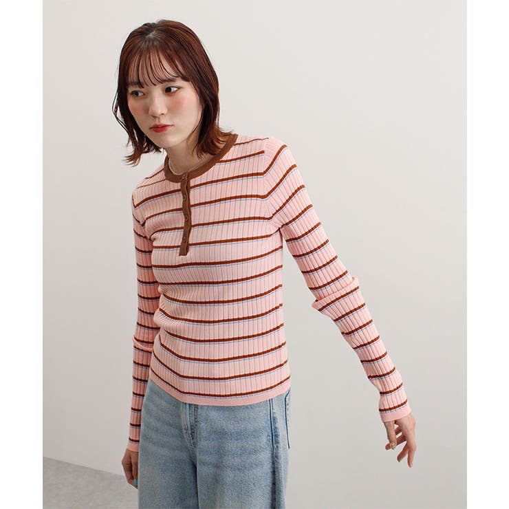 ヘンリーネック配色ボーダーリブニット | futier land | 詳細画像11 