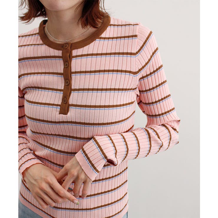 ヘンリーネック配色ボーダーリブニット | futier land | 詳細画像19 