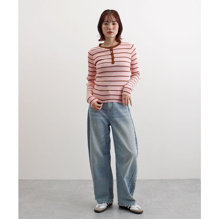 ヘンリーネック配色ボーダーリブニット | futier land | 詳細画像20 