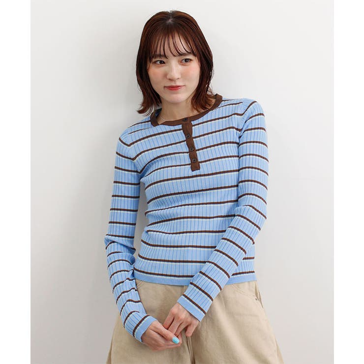 ヘンリーネック配色ボーダーリブニット | futier land | 詳細画像3 