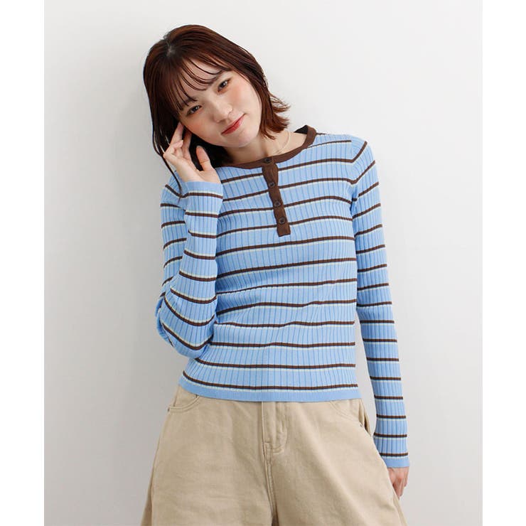 ヘンリーネック配色ボーダーリブニット | futier land | 詳細画像4 