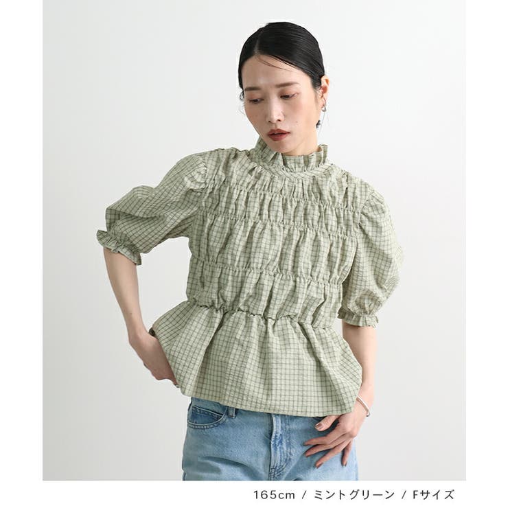チェック柄シャーリングブラウス | futier land | 詳細画像6 