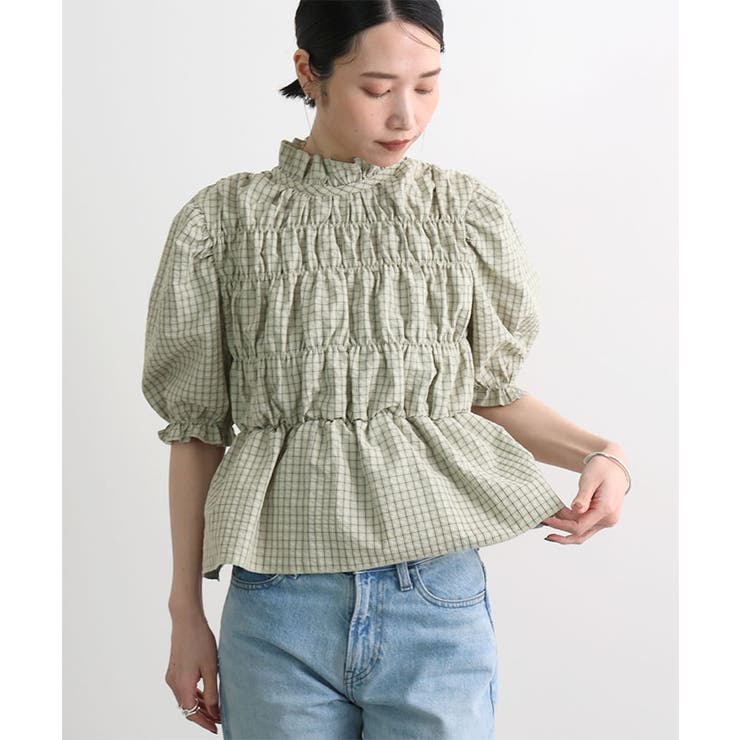 チェック柄シャーリングブラウス | futier land | 詳細画像11 