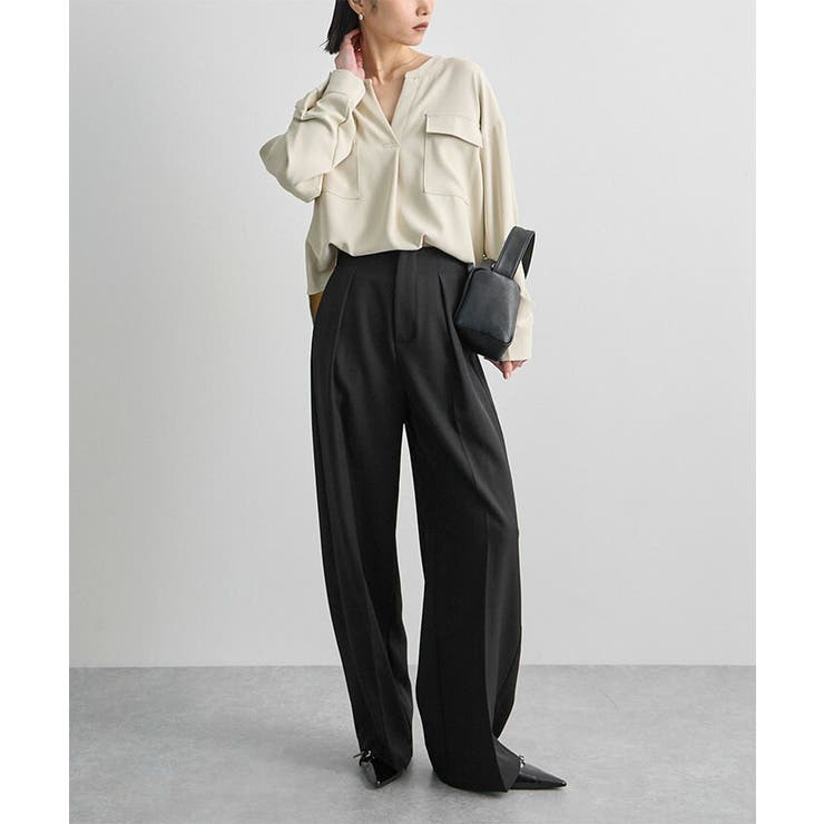 ブラック | セータープレスタックハイウエストスラックス | futier land