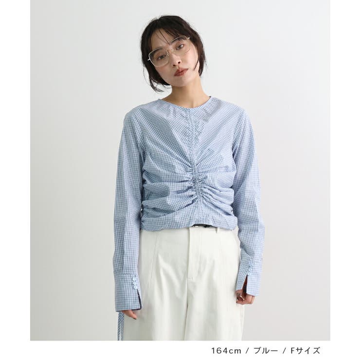 チェックギャザーショート丈ブラウス/シャツ | futier land | 詳細画像5 