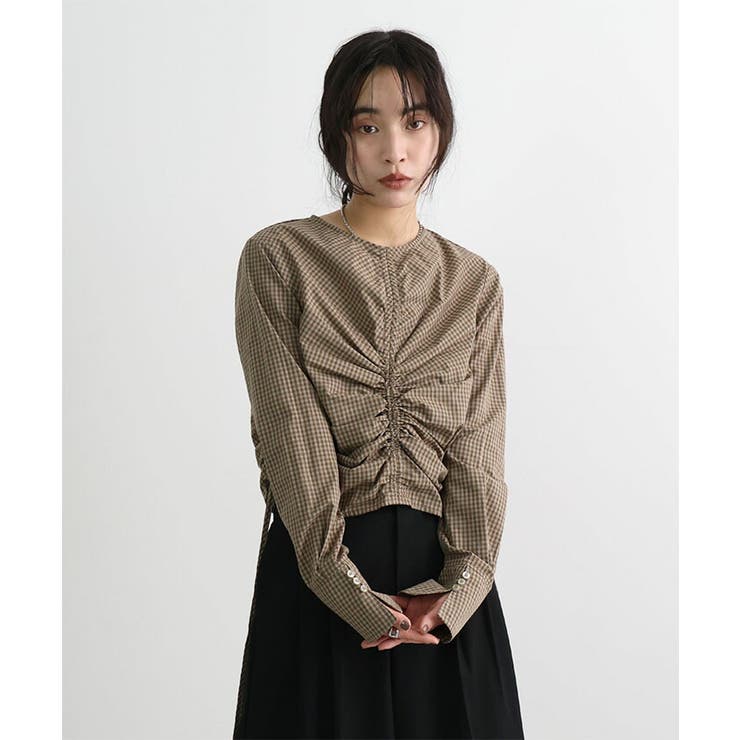 チェックギャザーショート丈ブラウス/シャツ | futier land | 詳細画像15 