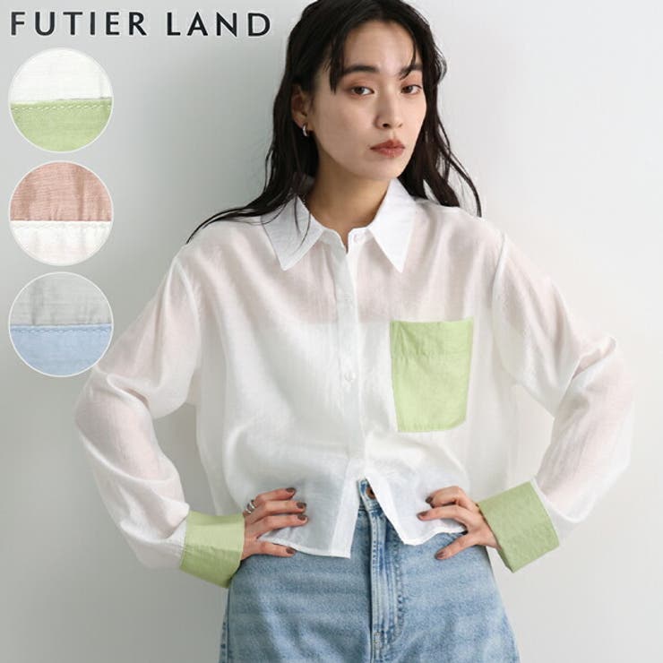 オフホワイト | 配色シアー短丈シャツ | futier land
