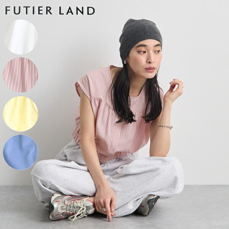ピンクストライプ | ショート丈ギャザーブラウス | futier land