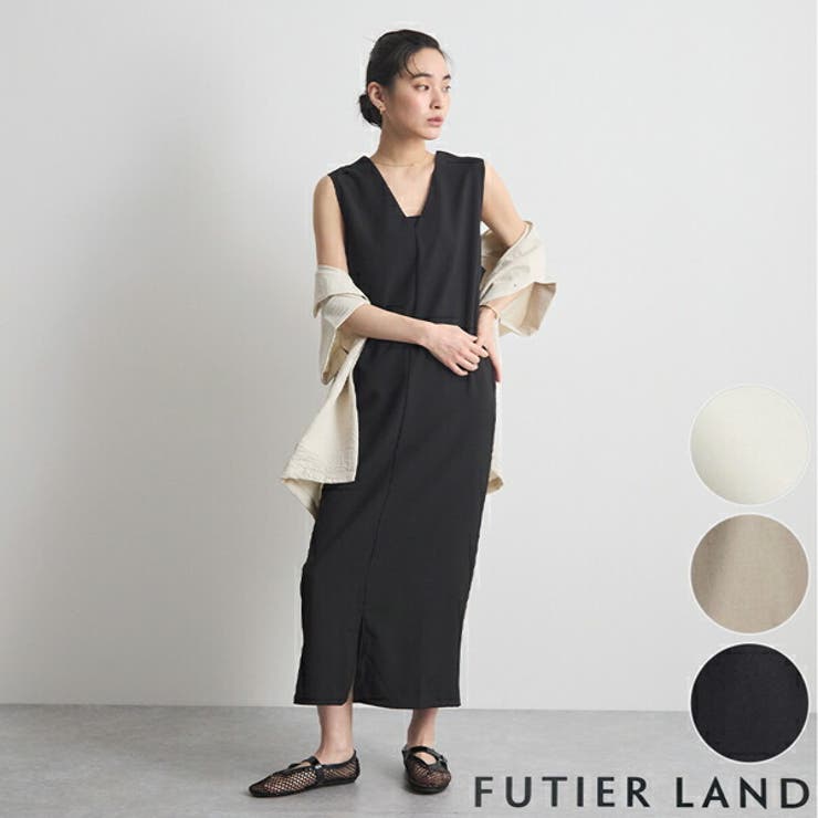 ブラック | [前後2way]ベルト付きロングワンピース | futier land