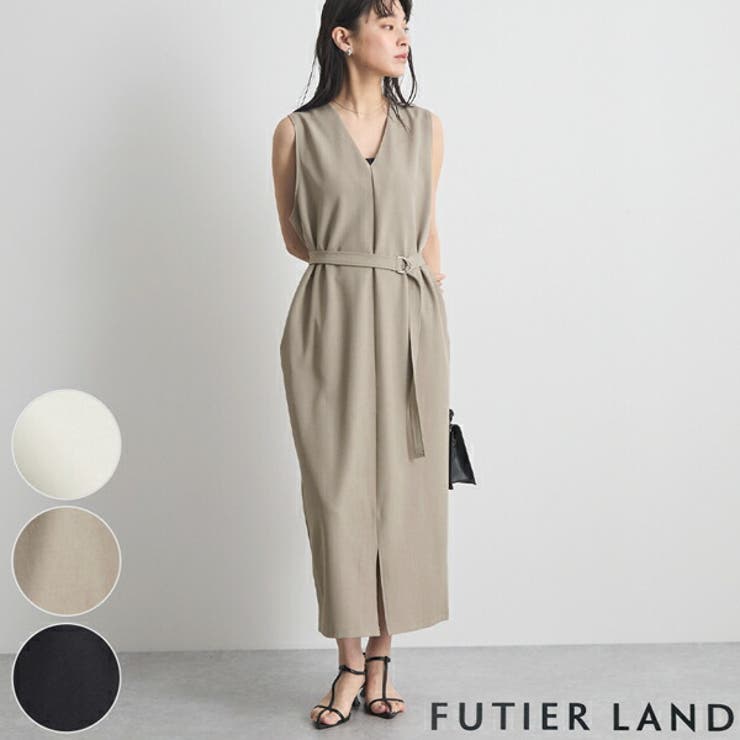 グレージュ | [前後2way]ベルト付きロングワンピース | futier land