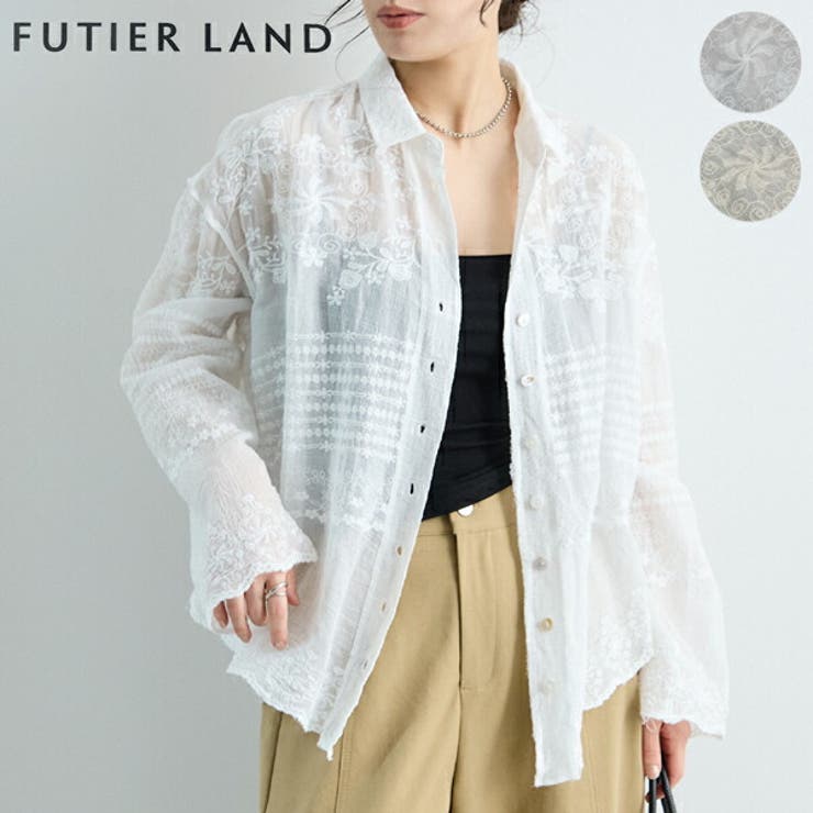 ホワイト | 花レースシアーシャツ | futier land