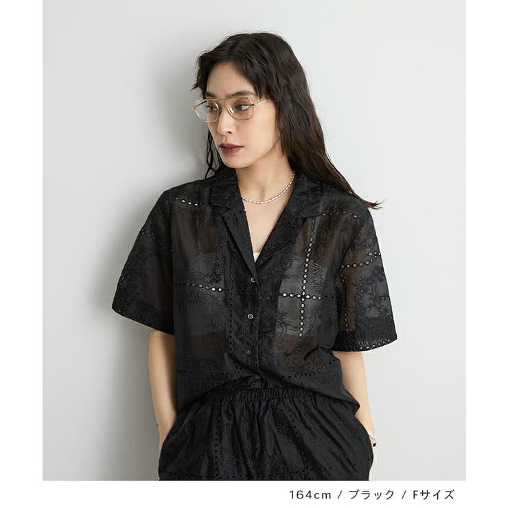 刺繍レース半袖シャツジャケット | futier land | 詳細画像5 