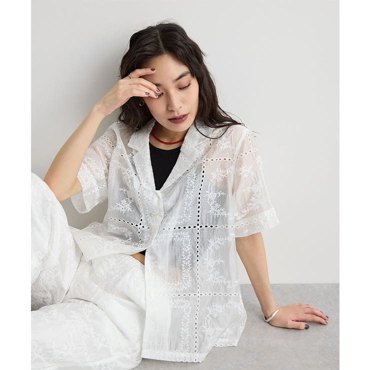 刺繍レース半袖シャツジャケット | futier land | 詳細画像16 