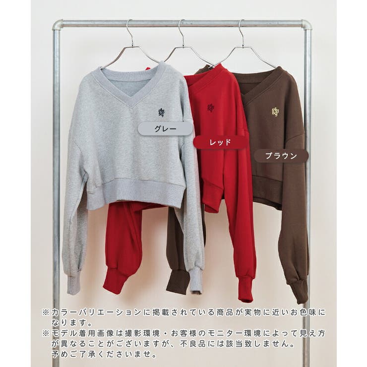 裏起毛Vネック刺繍ショート丈スウェット | futier land | 詳細画像2 