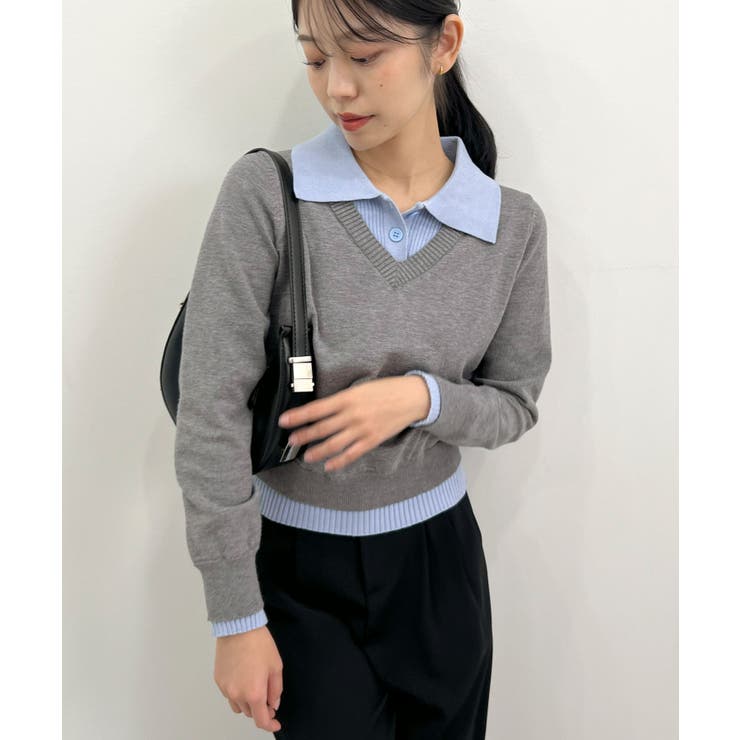 こなれ感出せる配色ニット。レイヤード風ポロニットトップス | futier land | 詳細画像22 