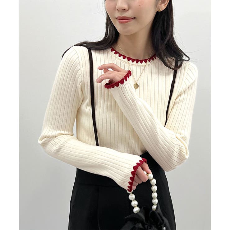 オフホワイト | 配色ステッチリブニット | futier land