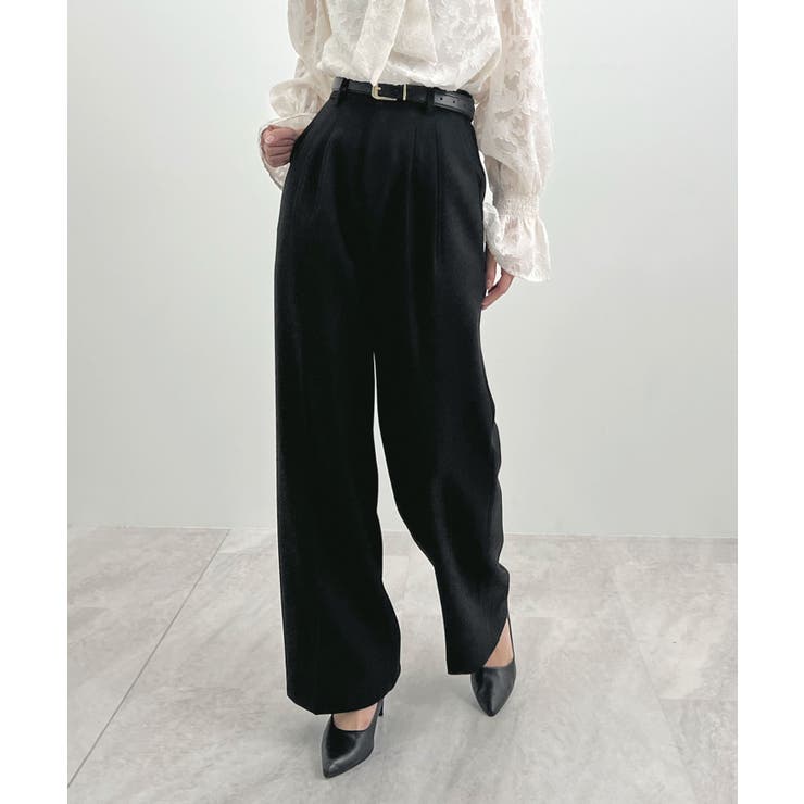 ブラック | 脚長シルエットが叶う。ウールライクツータックワイドパンツ | futier land